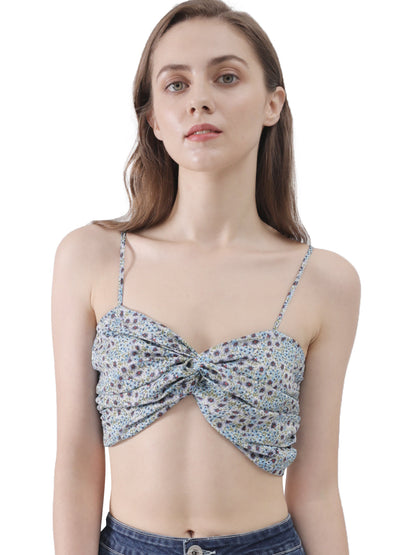 Top de bikini playero con tirantes finos y estampado floral