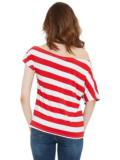 American USA Flag Top July of 4th Patriotic T-Shirt Blouse