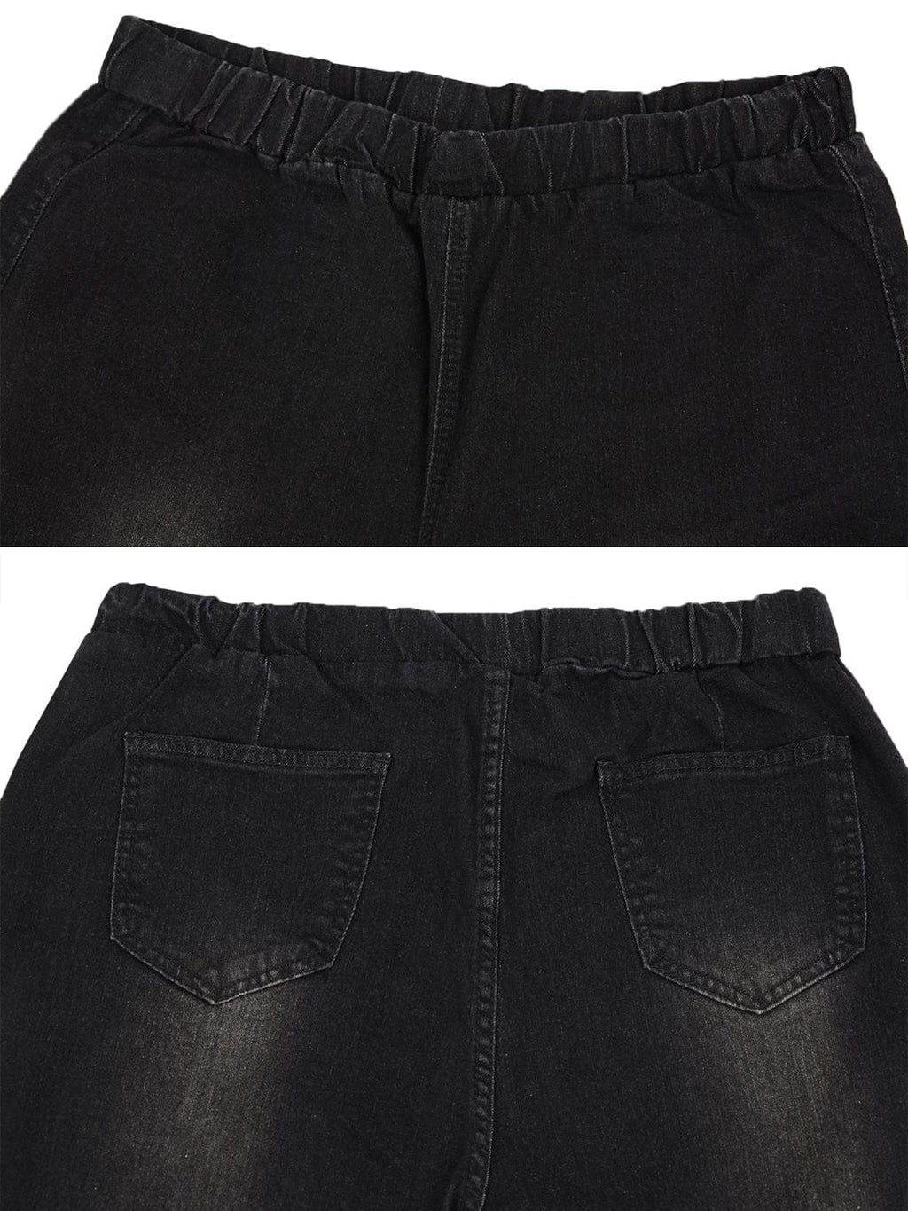 Jeans de mezclilla acampanados largos con cintura elástica y desgastados