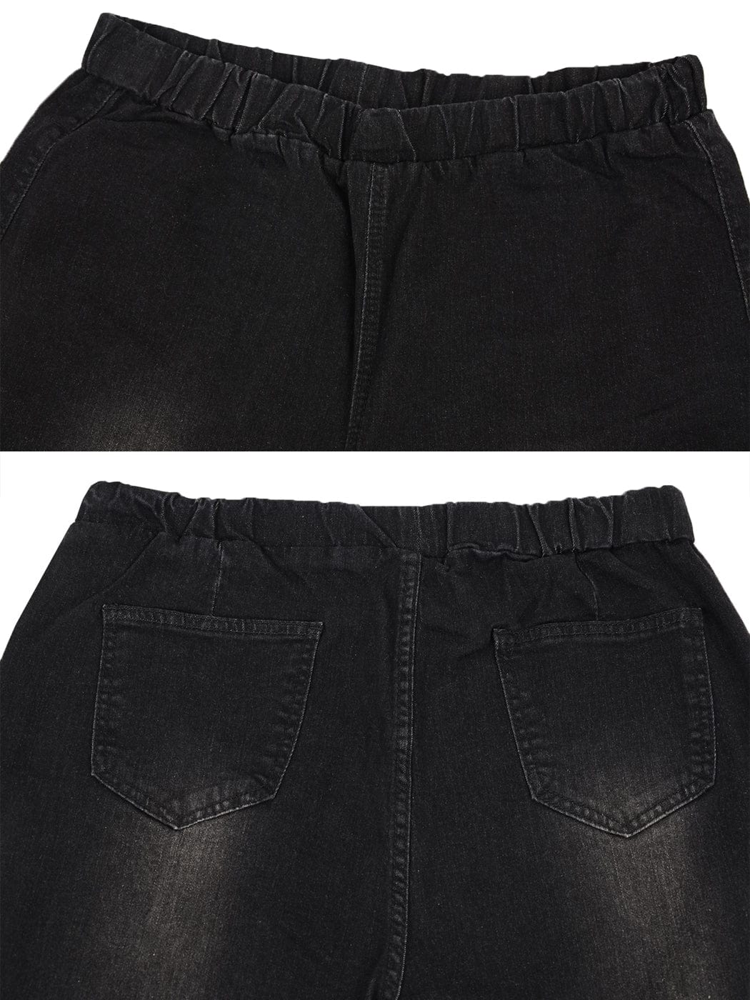 Jeans de mezclilla acampanados largos con cintura elástica y desgastados