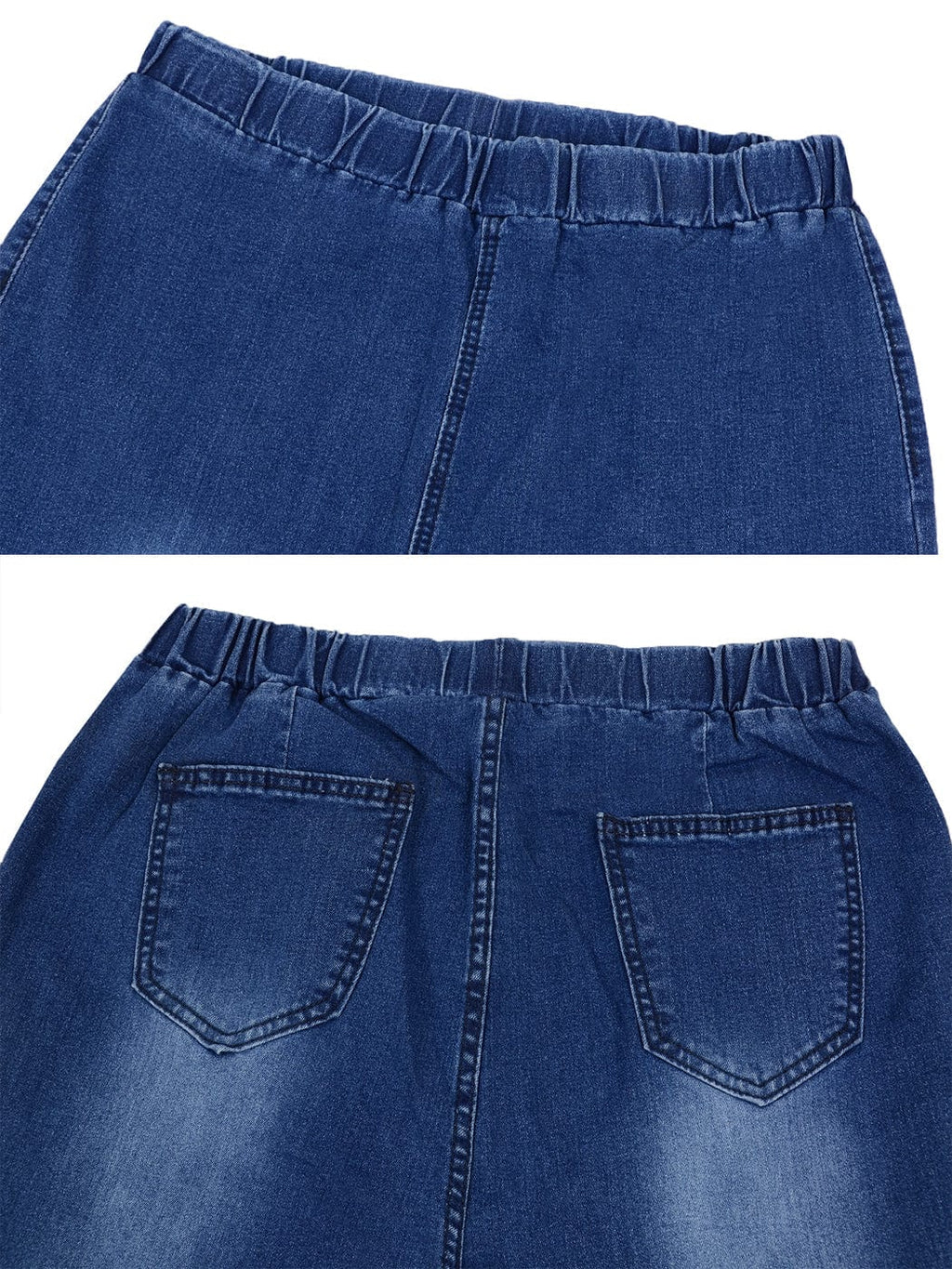 Jeans de mezclilla acampanados largos con cintura elástica y desgastados