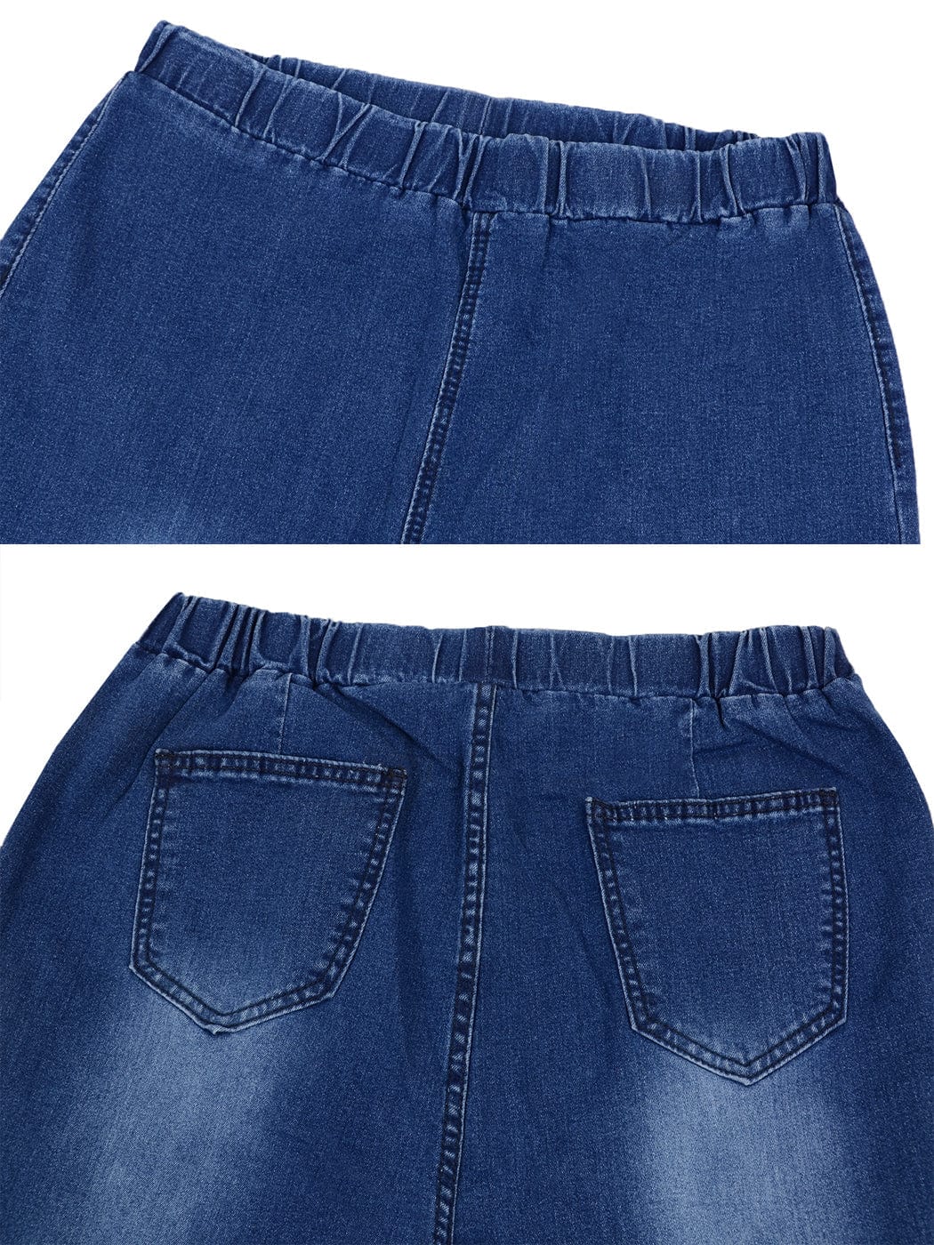Jeans de mezclilla acampanados largos con cintura elástica y desgastados