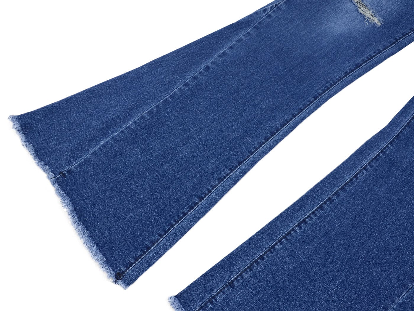 Jeans de mezclilla acampanados largos con cintura elástica y desgastados