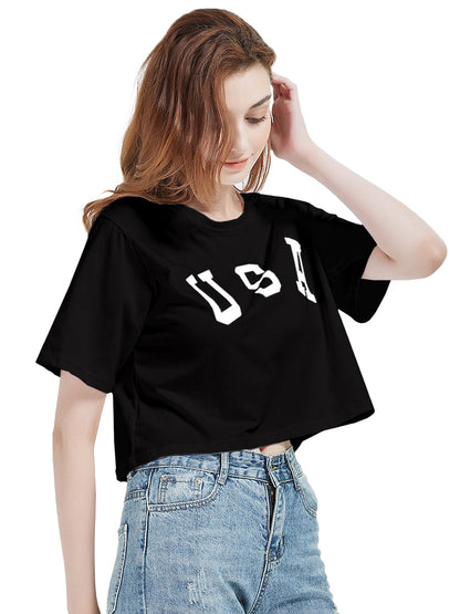 Camiseta de manga corta con estampado de letras para mujer de Anna-Kaci con la bandera de EE. UU. del 4 de julio 