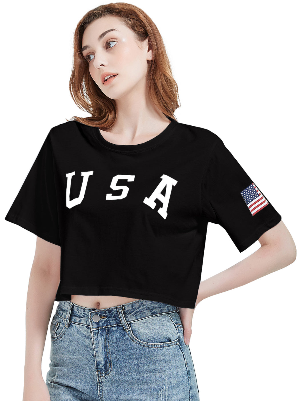 Camiseta de manga corta con estampado de letras para mujer de Anna-Kaci con la bandera de EE. UU. del 4 de julio 