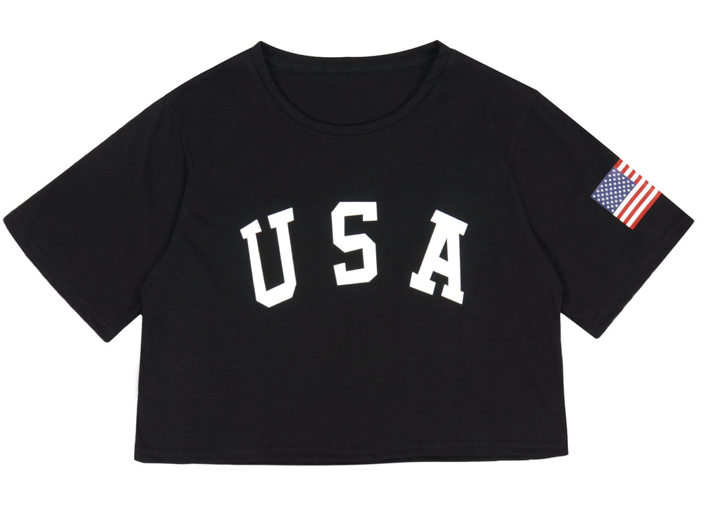 Camiseta de manga corta con estampado de letras para mujer de Anna-Kaci con la bandera de EE. UU. del 4 de julio 