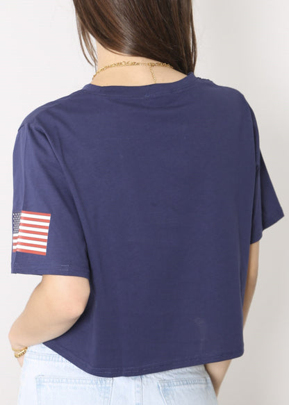 Camiseta de manga corta con estampado de letras para mujer de Anna-Kaci con la bandera de EE. UU. del 4 de julio 