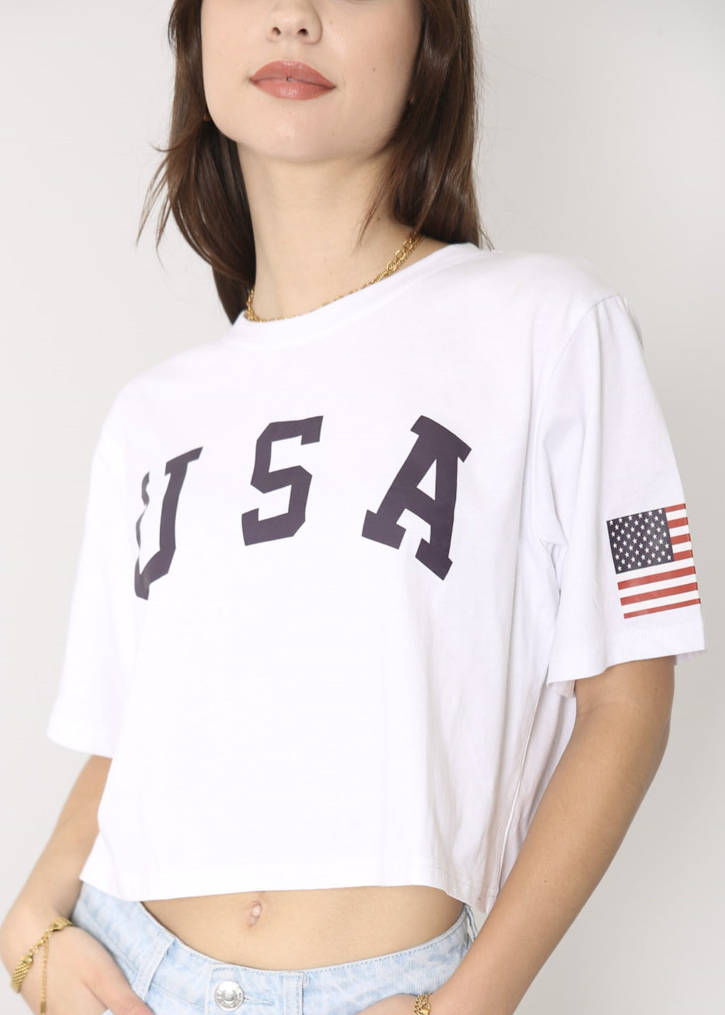 Camiseta de manga corta con estampado de letras para mujer de Anna-Kaci con la bandera de EE. UU. del 4 de julio 