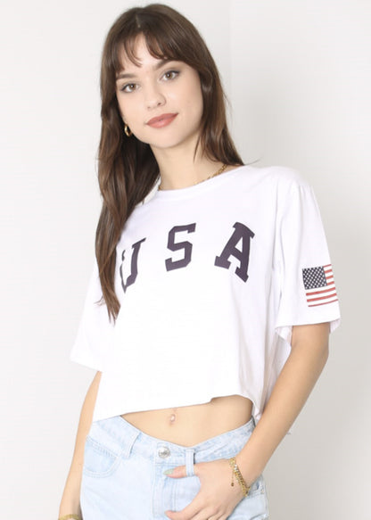 Camiseta de manga corta con estampado de letras para mujer de Anna-Kaci con la bandera de EE. UU. del 4 de julio 