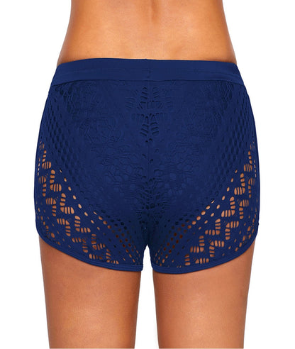 Womens Side Split Waistband Bokini Swim Lace Shorts with Panty Liner