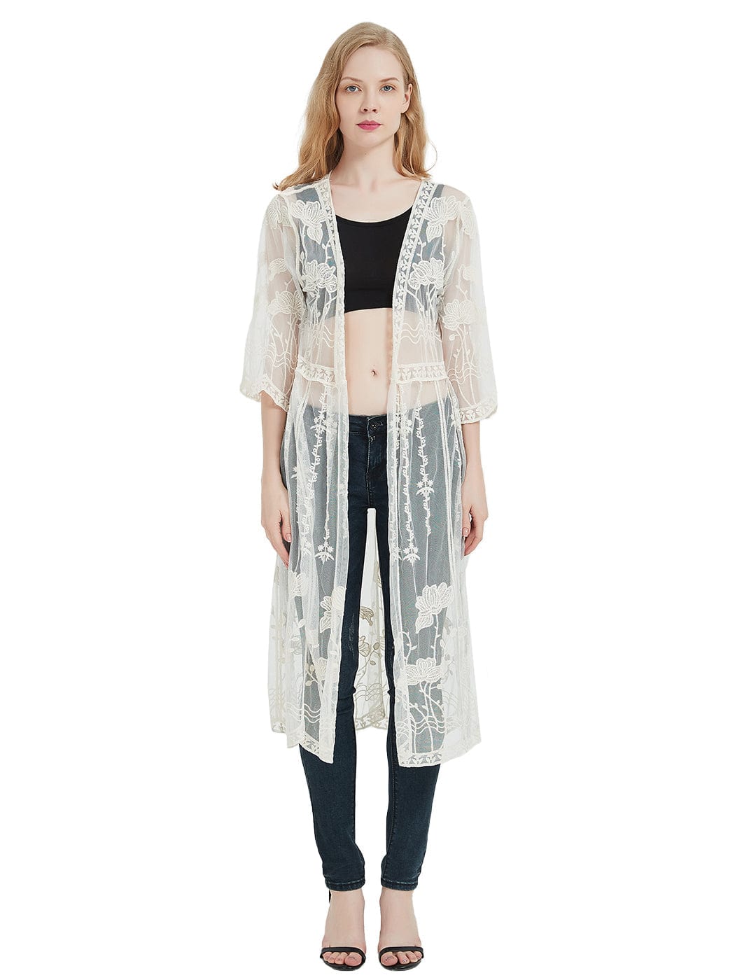 Chunoy Women's Floral Chiffon Kimono Cardigan - Short Sleeve, Loose Beach Cover-Up, Lightweight
