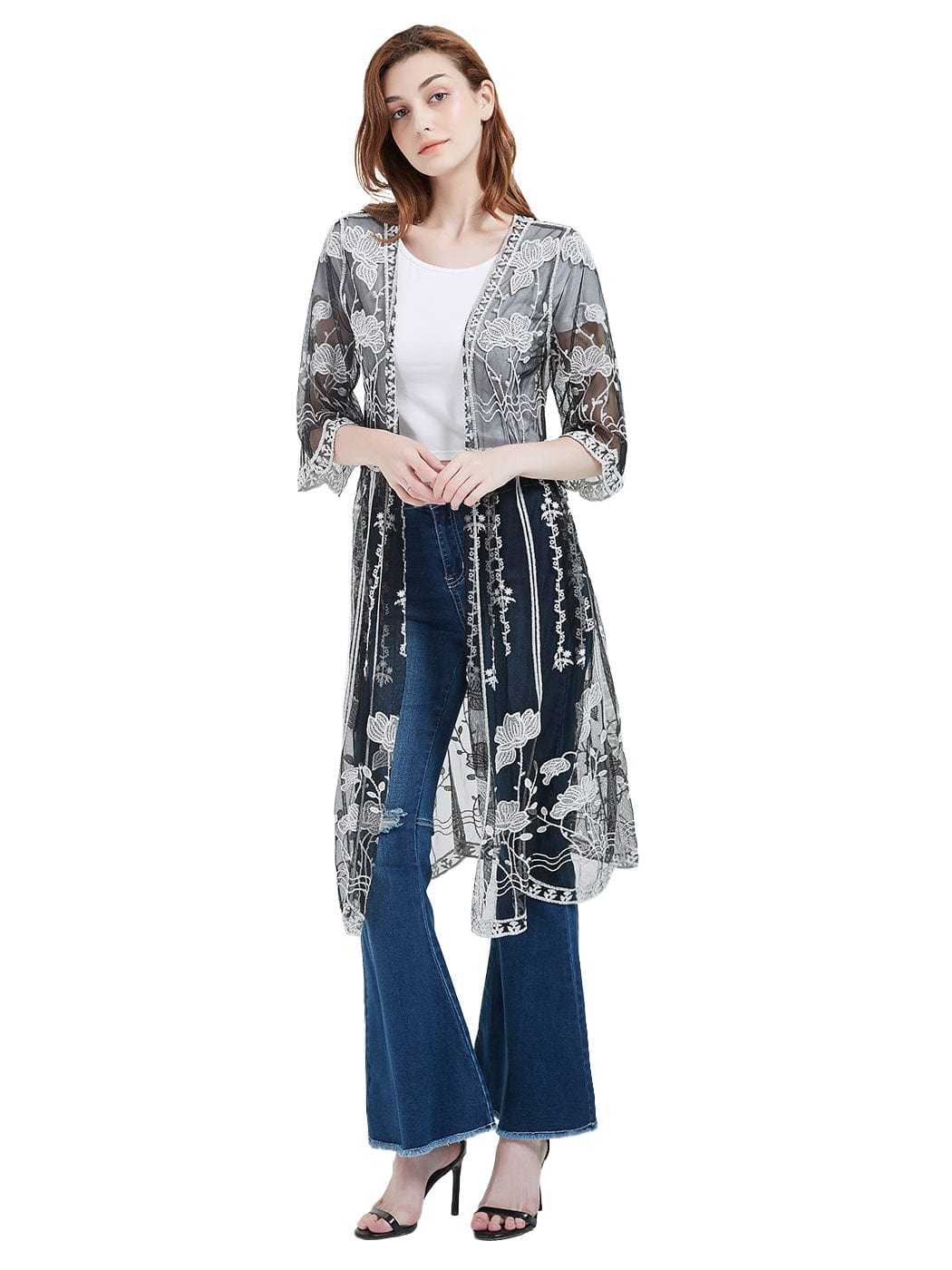 Cárdigan tipo kimono con encaje bordado