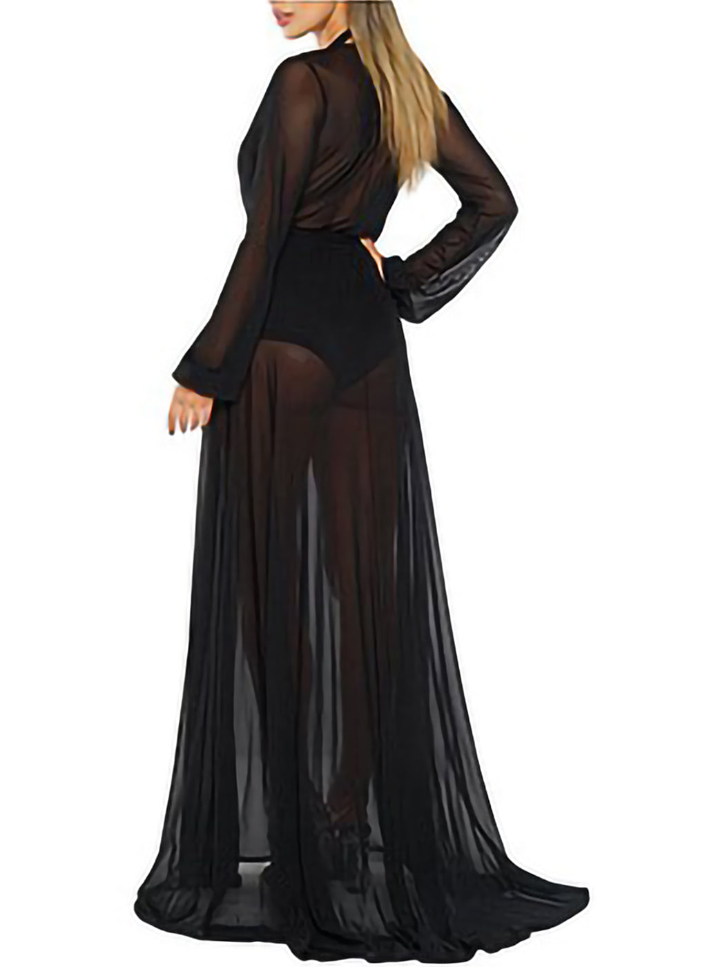 Bata tipo kimono maxi de gasa para cubrirse el traje de baño