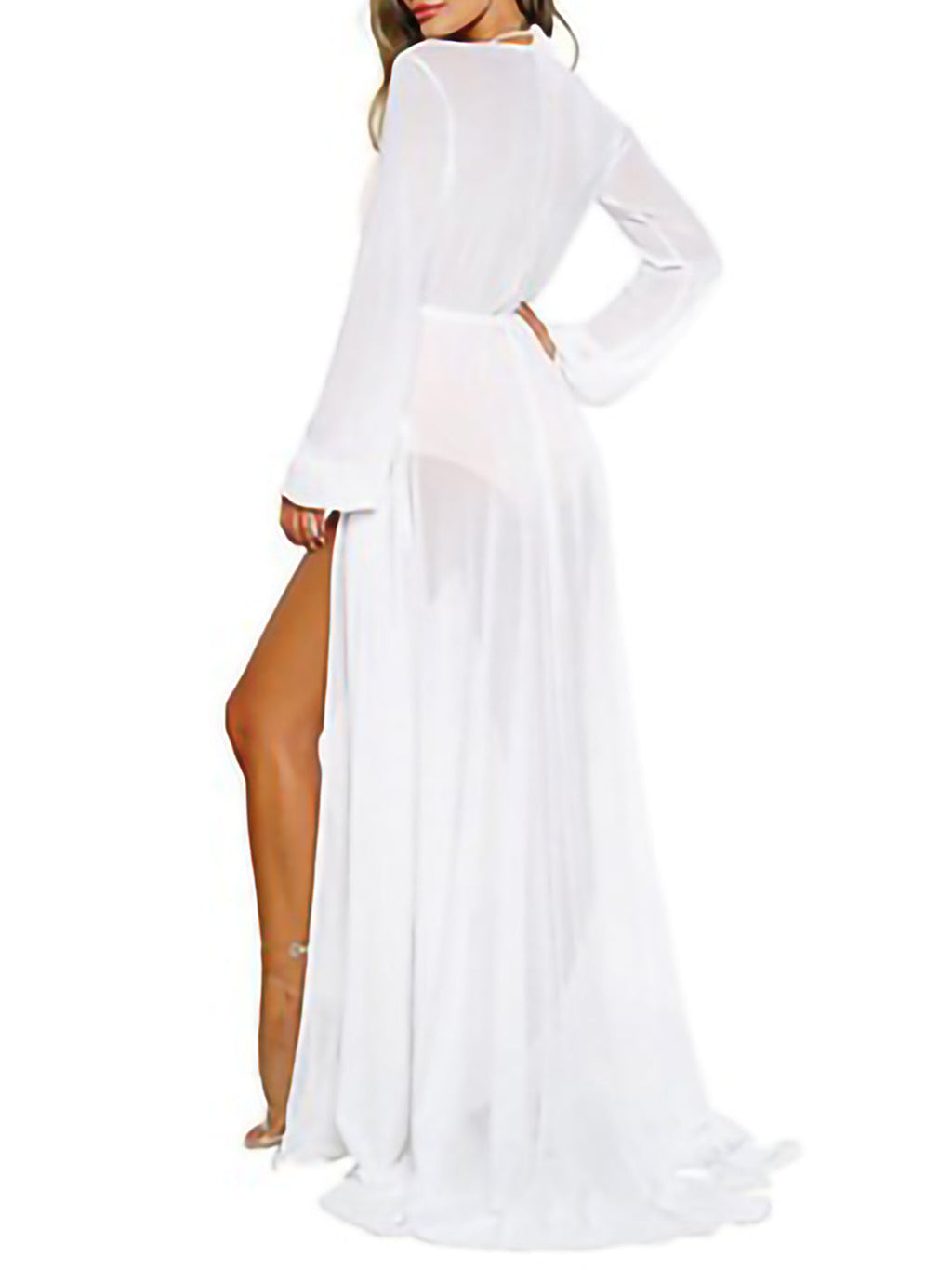 Bata tipo kimono maxi de gasa para cubrirse el traje de baño