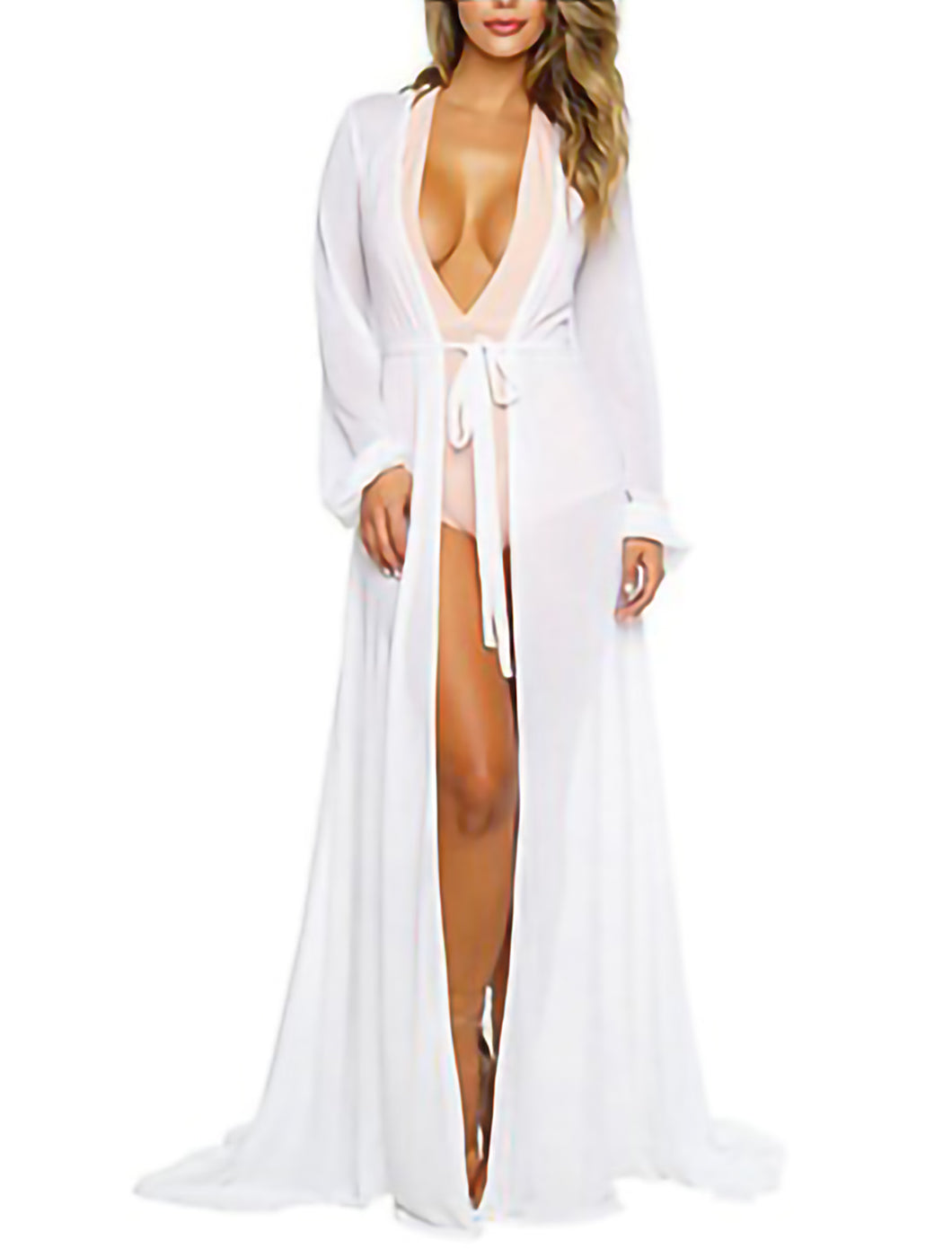 Bata tipo kimono maxi de gasa para cubrirse el traje de baño
