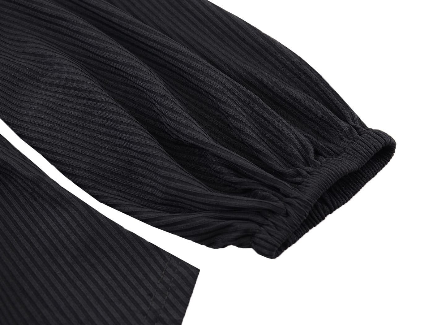 Casual Long Sleeve V Neck Ribbed Ruched Front Tie Crop Top Blouse