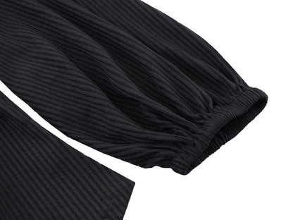 Casual Long Sleeve V Neck Ribbed Ruched Front Tie Crop Top Blouse