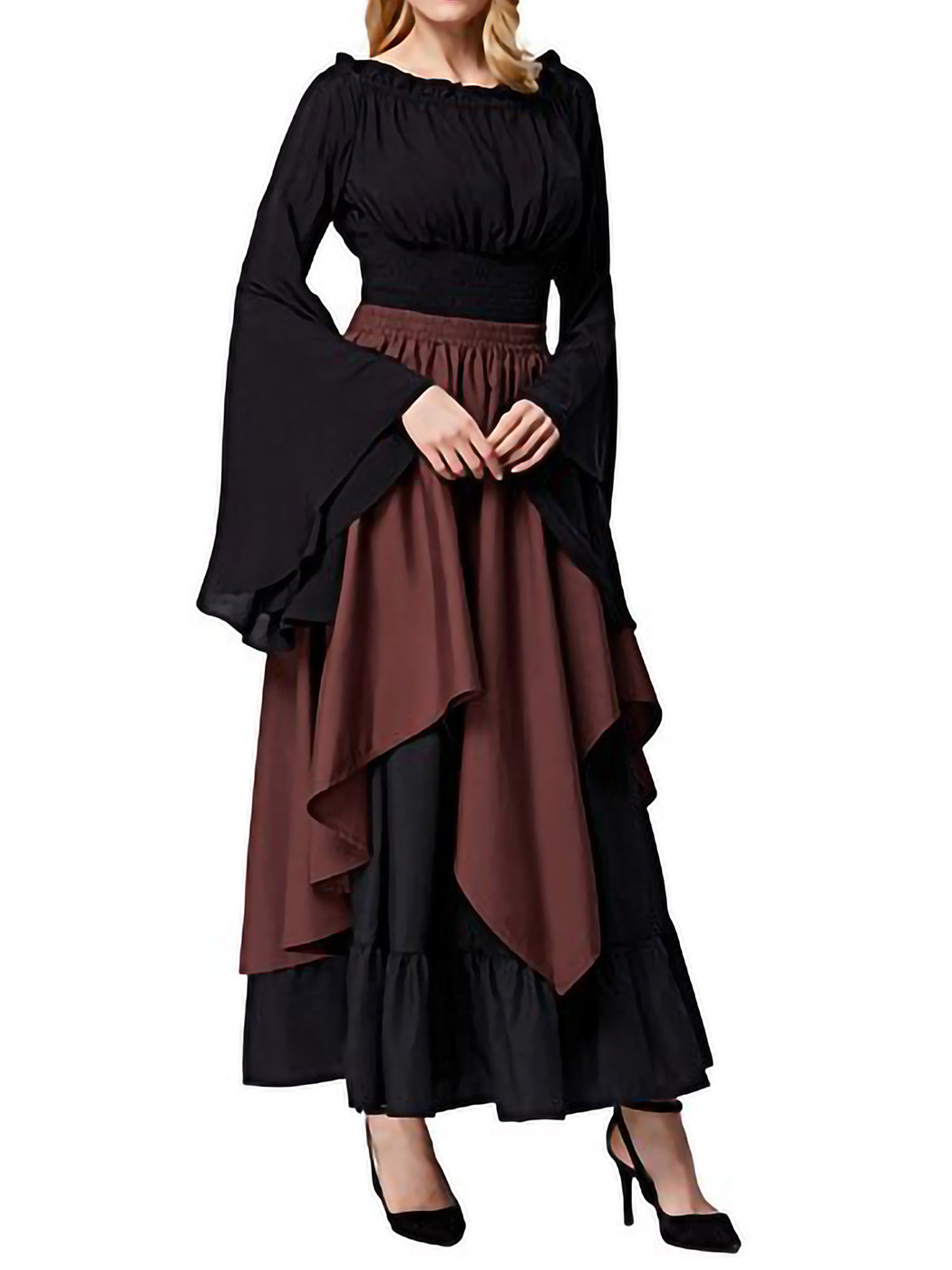 Camisa campesina de manga larga con hombros descubiertos, blusa gótica renacentista, traje medieval victoriano, blusas bohemias