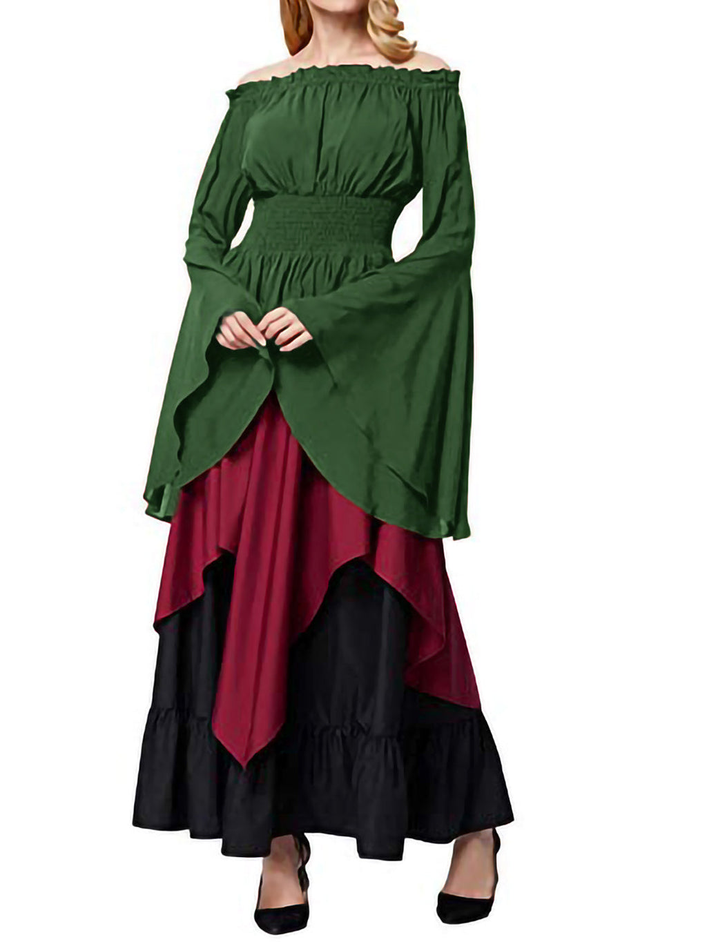 Camisa campesina de manga larga con hombros descubiertos, blusa gótica renacentista, traje medieval victoriano, blusas bohemias