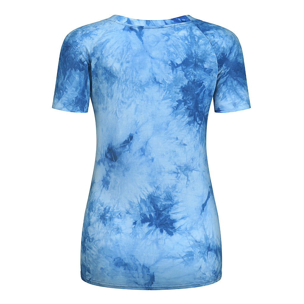 Top holgado de manga corta con estampado tie-dye y rasgado