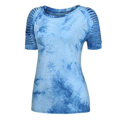 Top holgado de manga corta con estampado tie-dye y rasgado