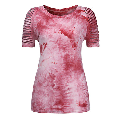 Top holgado de manga corta con estampado tie-dye y rasgado
