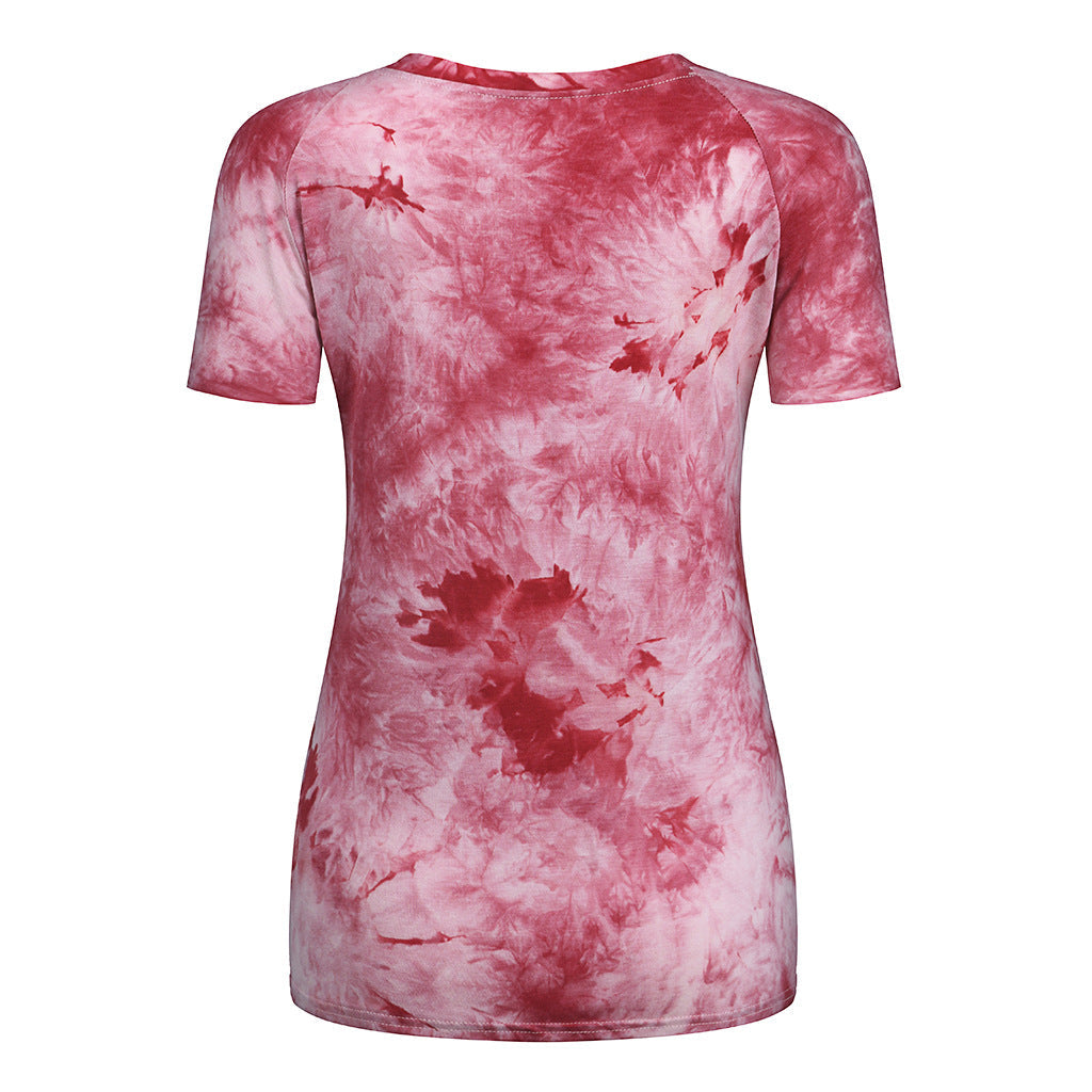 Top holgado de manga corta con estampado tie-dye y rasgado