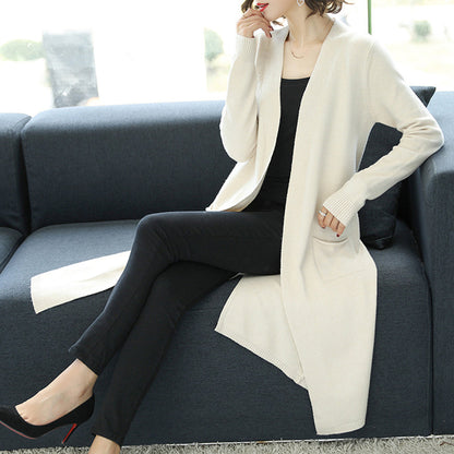 Open Front Knit Long Sleeve Slits Drape Duster Coat Cardigan Sweater with Pockets