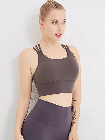 Sujetador deportivo con tirantes cruzados en la espalda, acolchado, sin aros, para yoga y actividades al aire libre para mujer