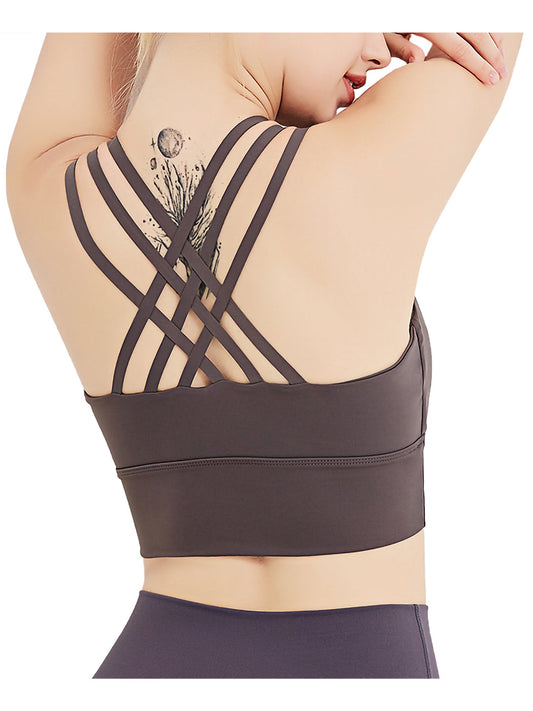 Strappy Crisscross Back Padded Wirefree Yoga Activewear Sports Bras Top for Women