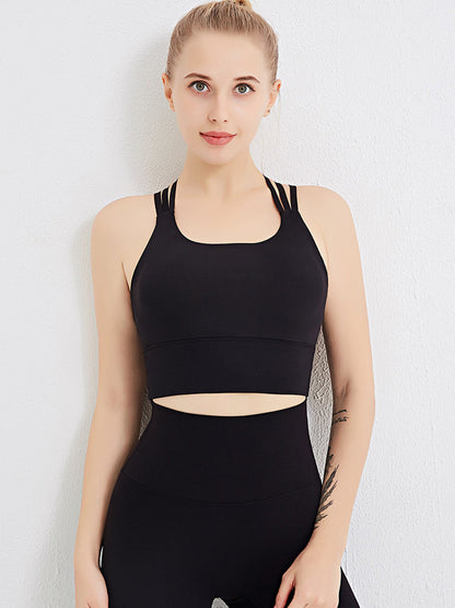 Sujetador deportivo con tirantes cruzados en la espalda, acolchado, sin aros, para yoga y actividades al aire libre para mujer