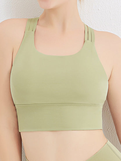 Sujetador deportivo con tirantes cruzados en la espalda, acolchado, sin aros, para yoga y actividades al aire libre para mujer