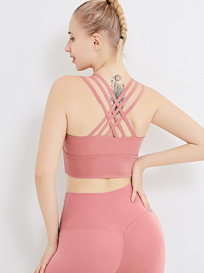 Sujetador deportivo con tirantes cruzados en la espalda, acolchado, sin aros, para yoga y actividades al aire libre para mujer