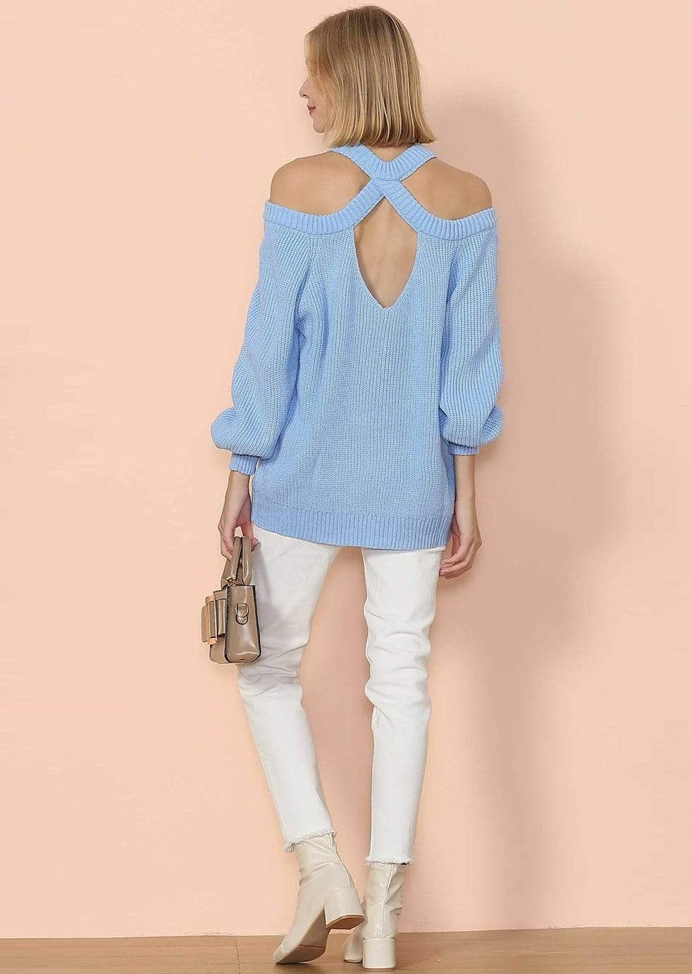 Jersey de punto con cuello halter y espalda semidescubierta