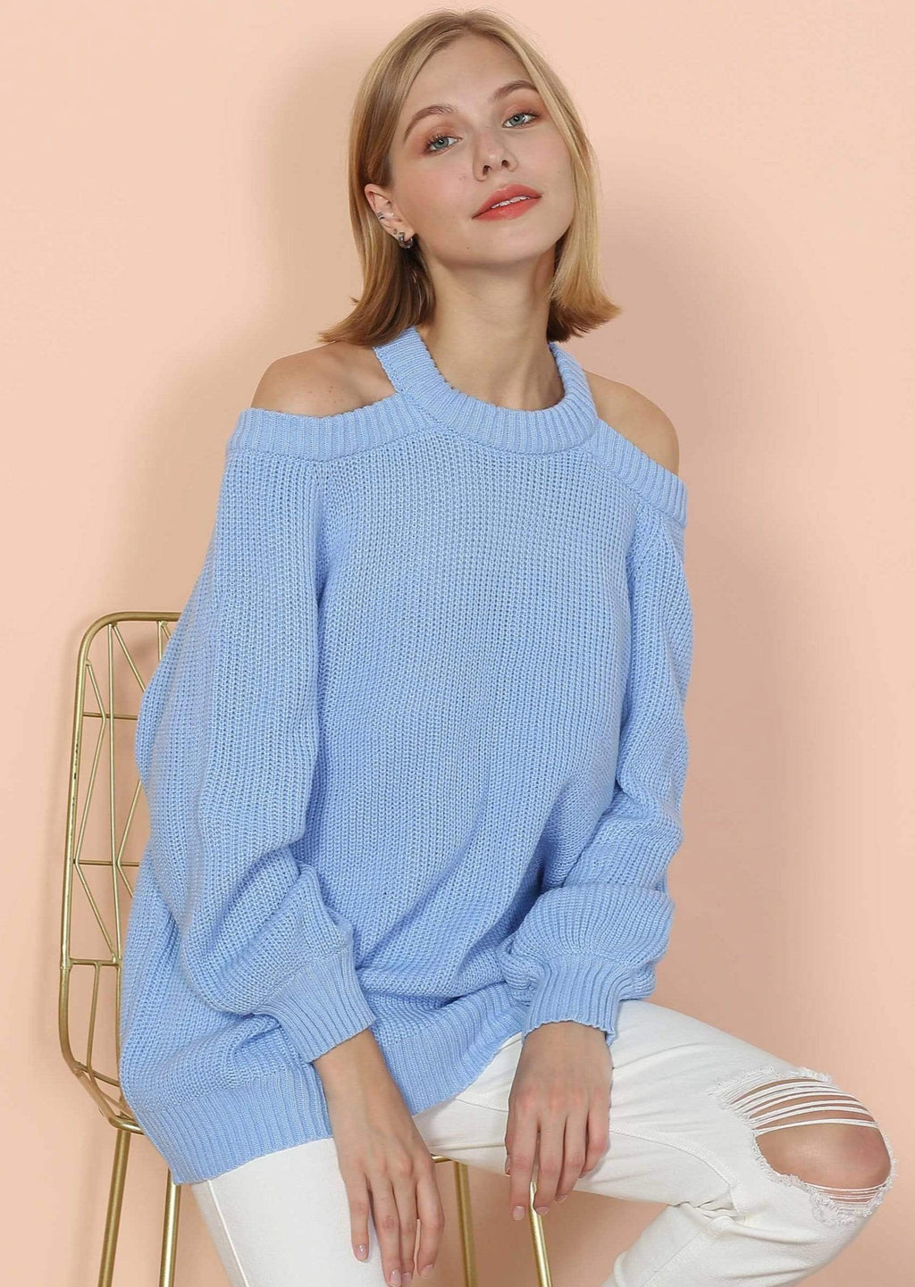 Jersey de punto con cuello halter y espalda semidescubierta