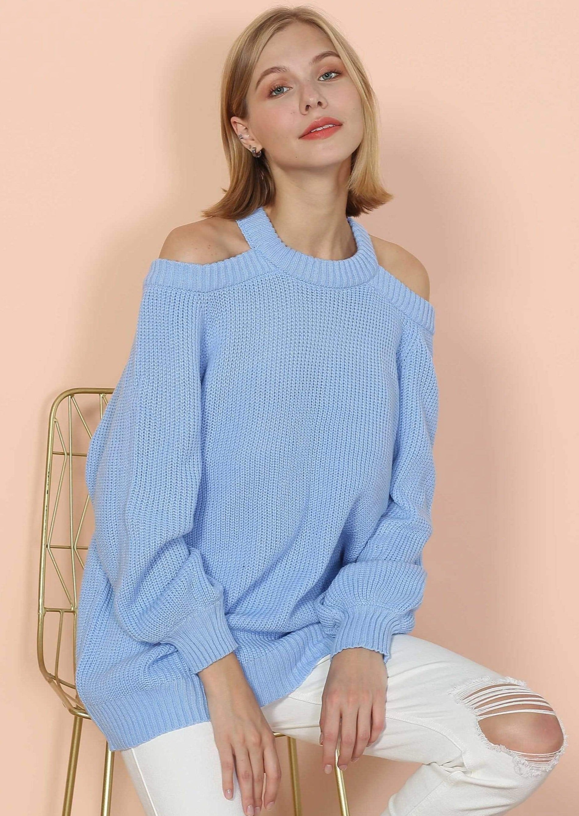 Jersey de punto con cuello halter y espalda semidescubierta