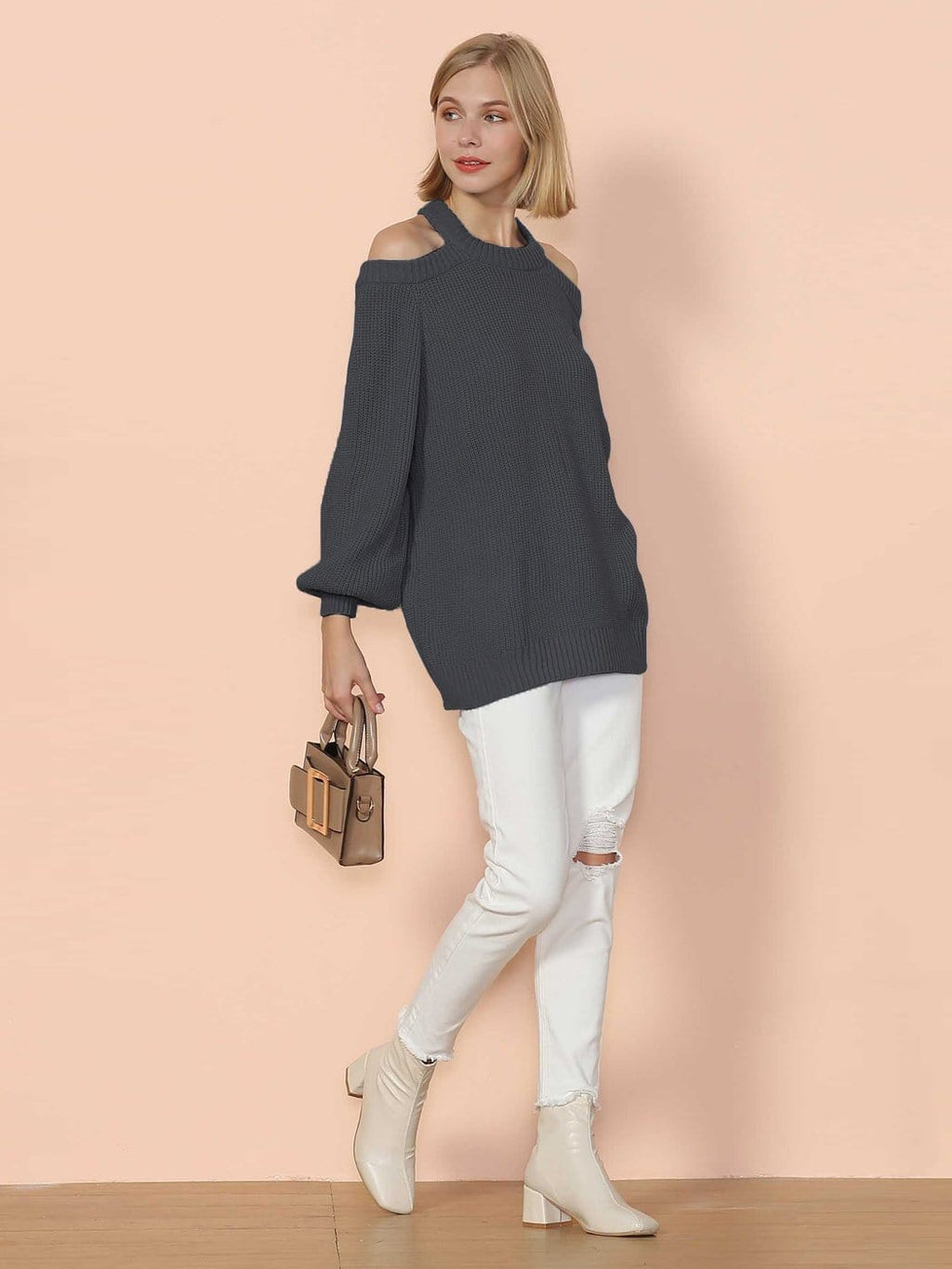 Jersey de punto con cuello halter y espalda semidescubierta