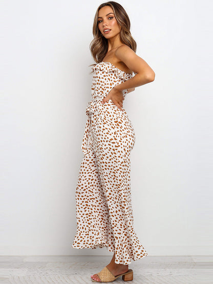 Off Shoulder Floral Wide Leg Chiffon Jumpsuit Romper