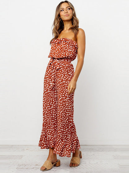 Off Shoulder Floral Wide Leg Chiffon Jumpsuit Romper