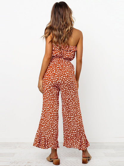 Off Shoulder Floral Wide Leg Chiffon Jumpsuit Romper