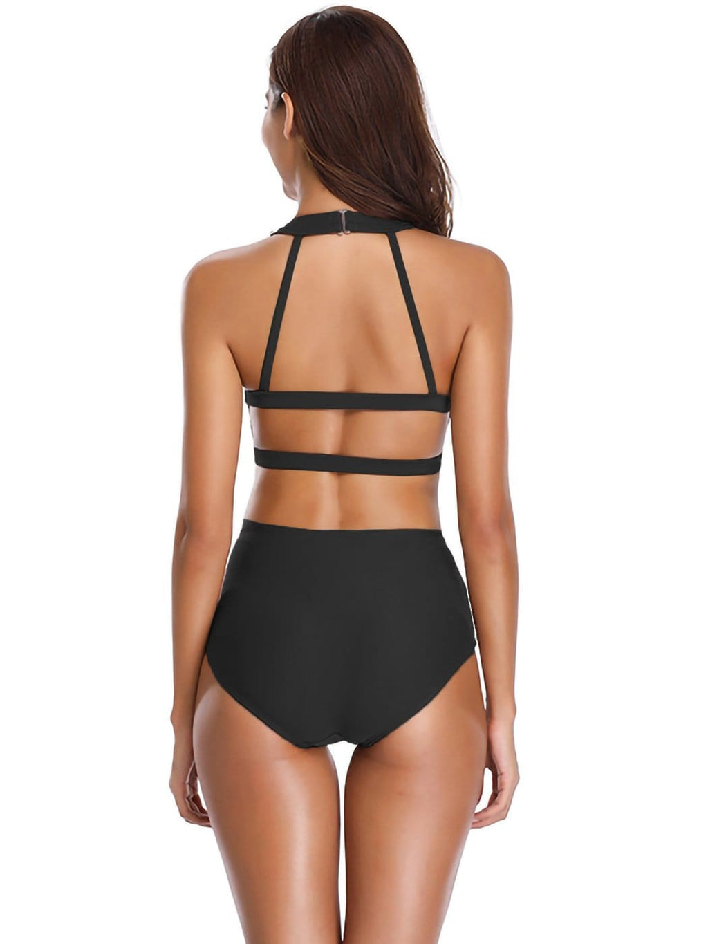 Women's Solid One Piece Strap Cross Hollow Swimsuit