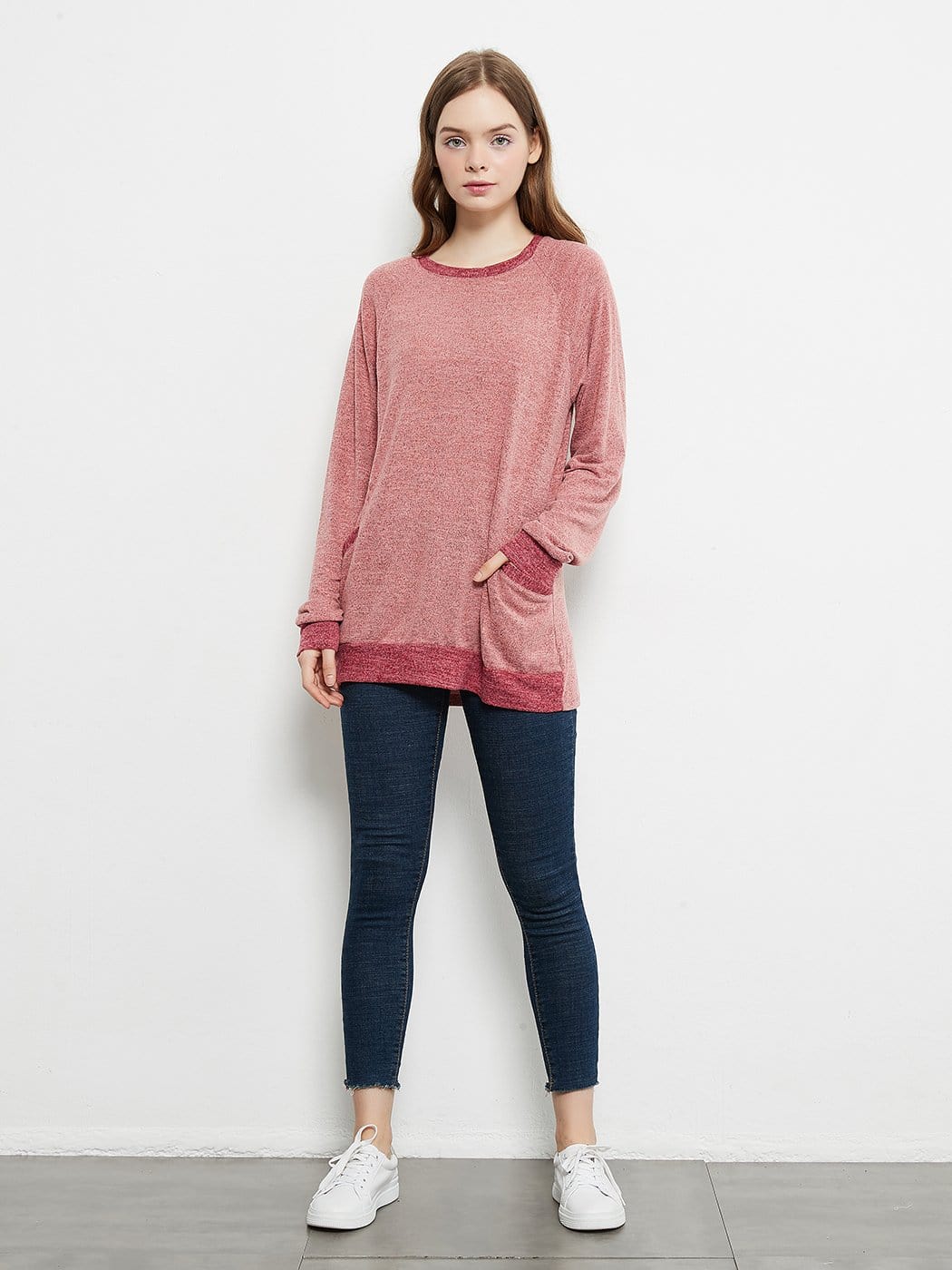 Camisetas casuales de manga larga con cuello redondo, blusas, sudaderas, túnicas y bolsillos