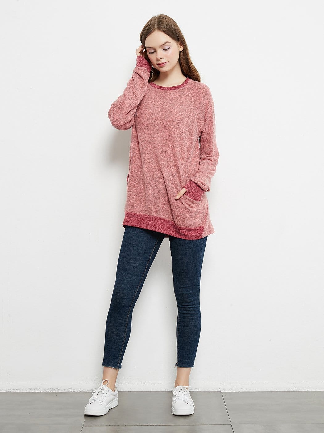Camisetas casuales de manga larga con cuello redondo, blusas, sudaderas, túnicas y bolsillos