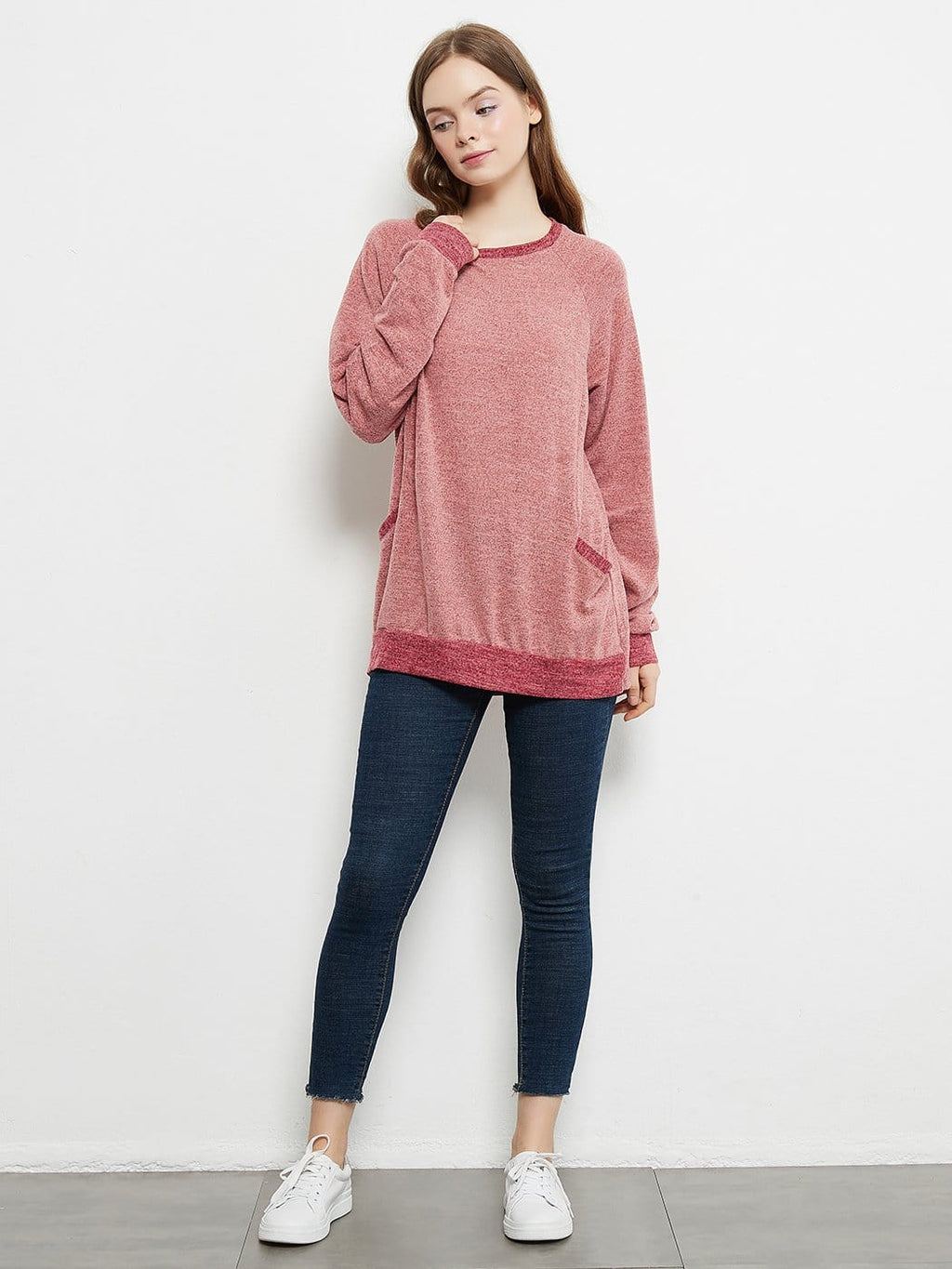 Camisetas casuales de manga larga con cuello redondo, blusas, sudaderas, túnicas y bolsillos