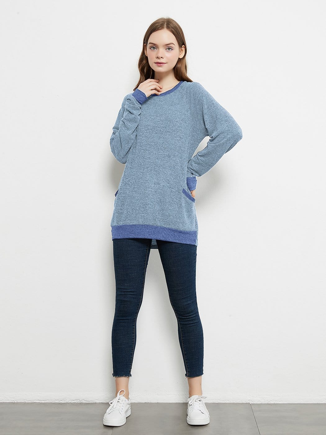 Camisetas casuales de manga larga con cuello redondo, blusas, sudaderas, túnicas y bolsillos