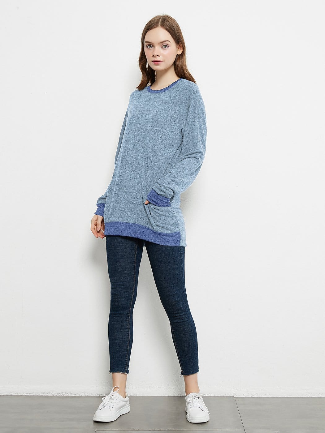 Camisetas casuales de manga larga con cuello redondo, blusas, sudaderas, túnicas y bolsillos