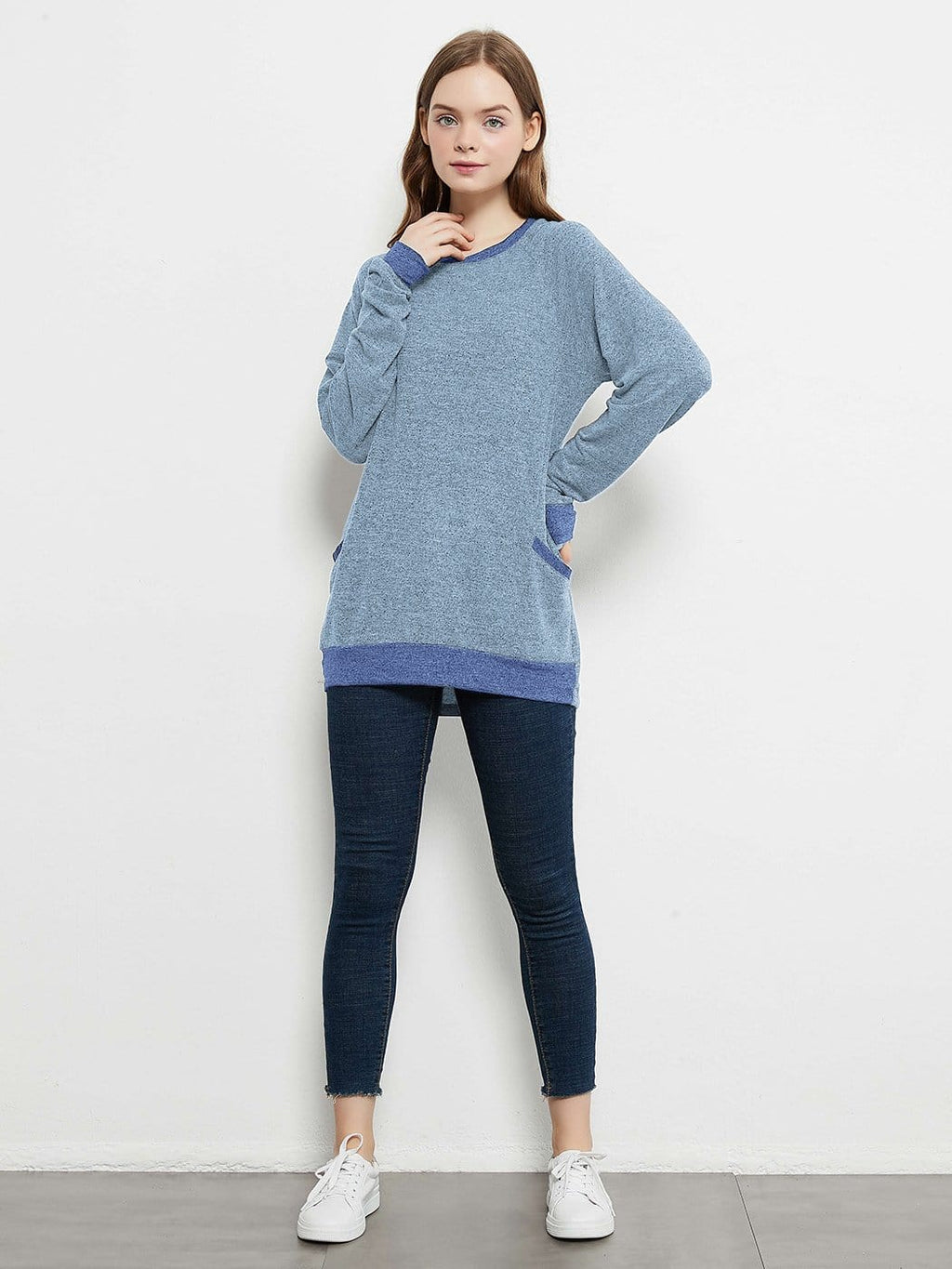 Camisetas casuales de manga larga con cuello redondo, blusas, sudaderas, túnicas y bolsillos