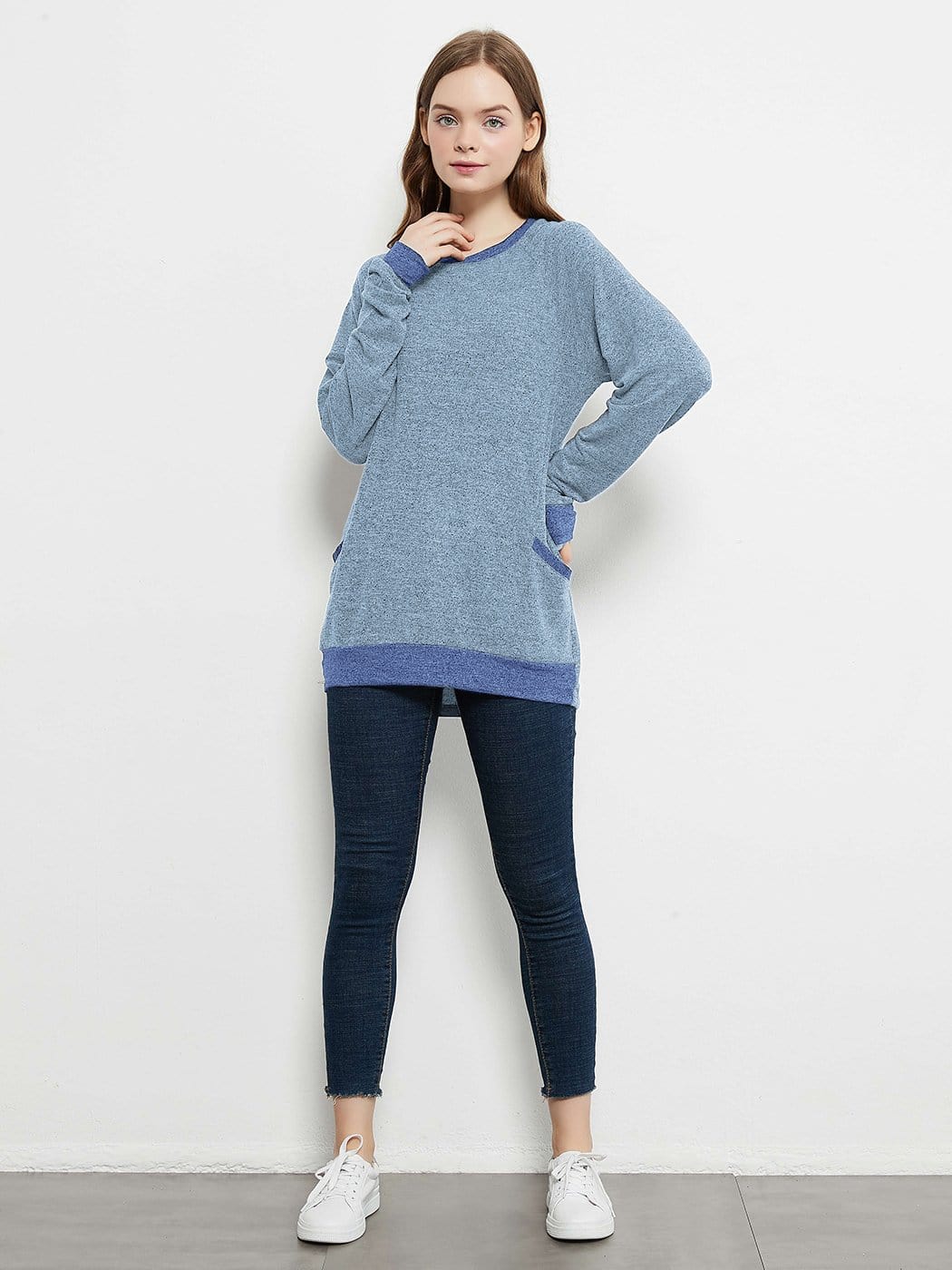 Camisetas casuales de manga larga con cuello redondo, blusas, sudaderas, túnicas y bolsillos