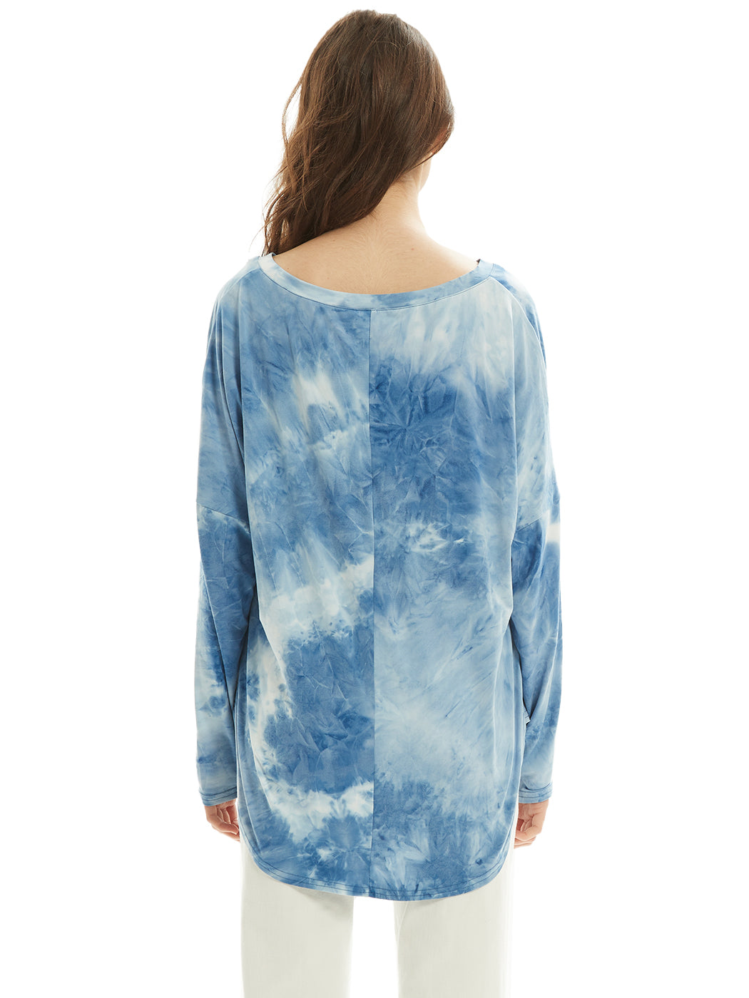Camiseta de manga larga con cuello en V, camiseta básica informal, tops con efecto tie dye