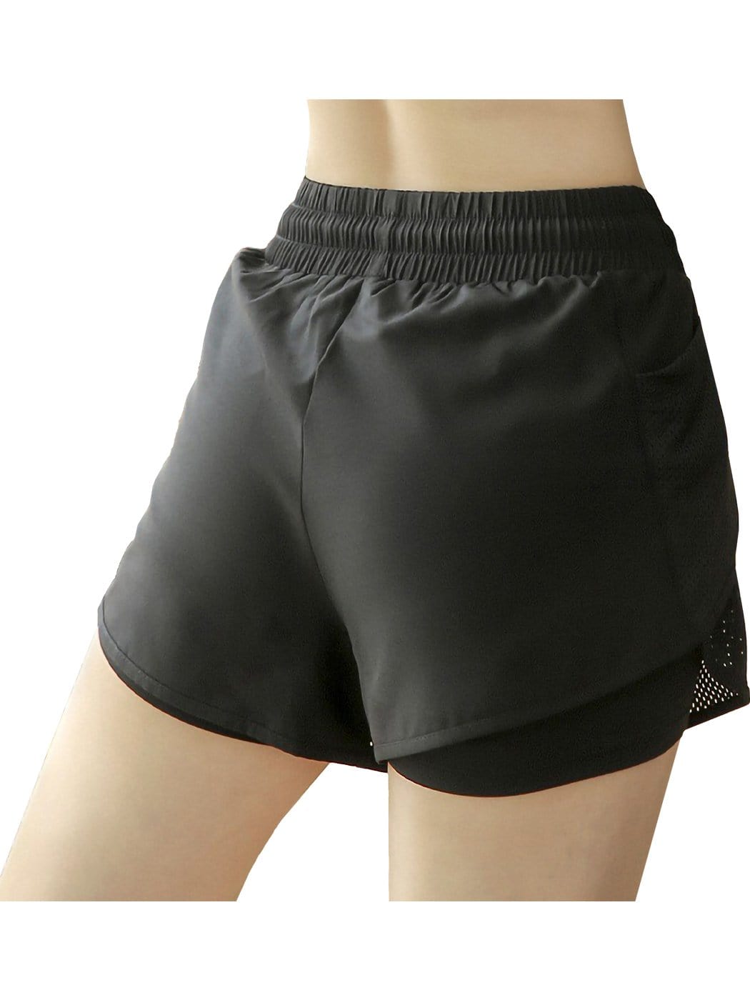 Pantalones cortos para correr, de secado rápido, 2 en 1, para entrenamiento, con bolsillos
